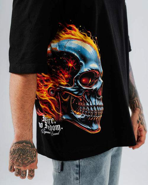 Camiseta Oversize Negro Fire Skull