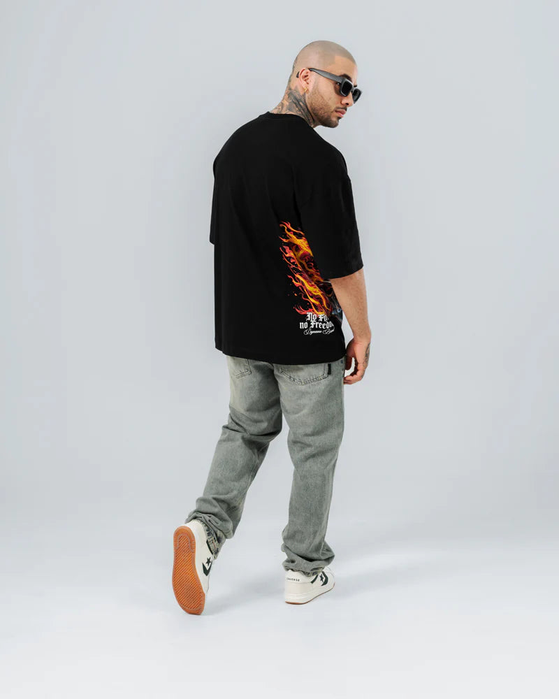 Camiseta Oversize Negro Fire Skull