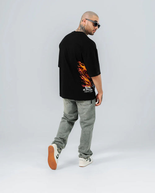 Camiseta Oversize Negro Fire Skull
