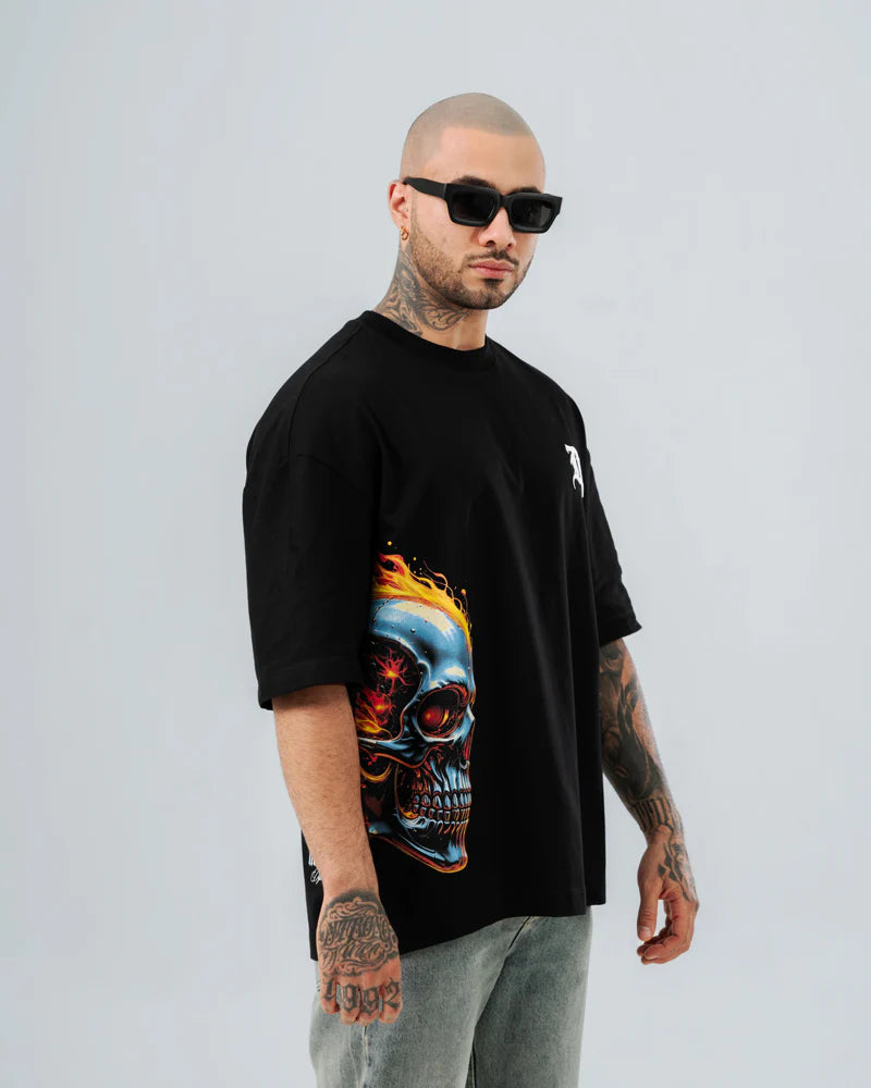 Camiseta Oversize Negro Fire Skull